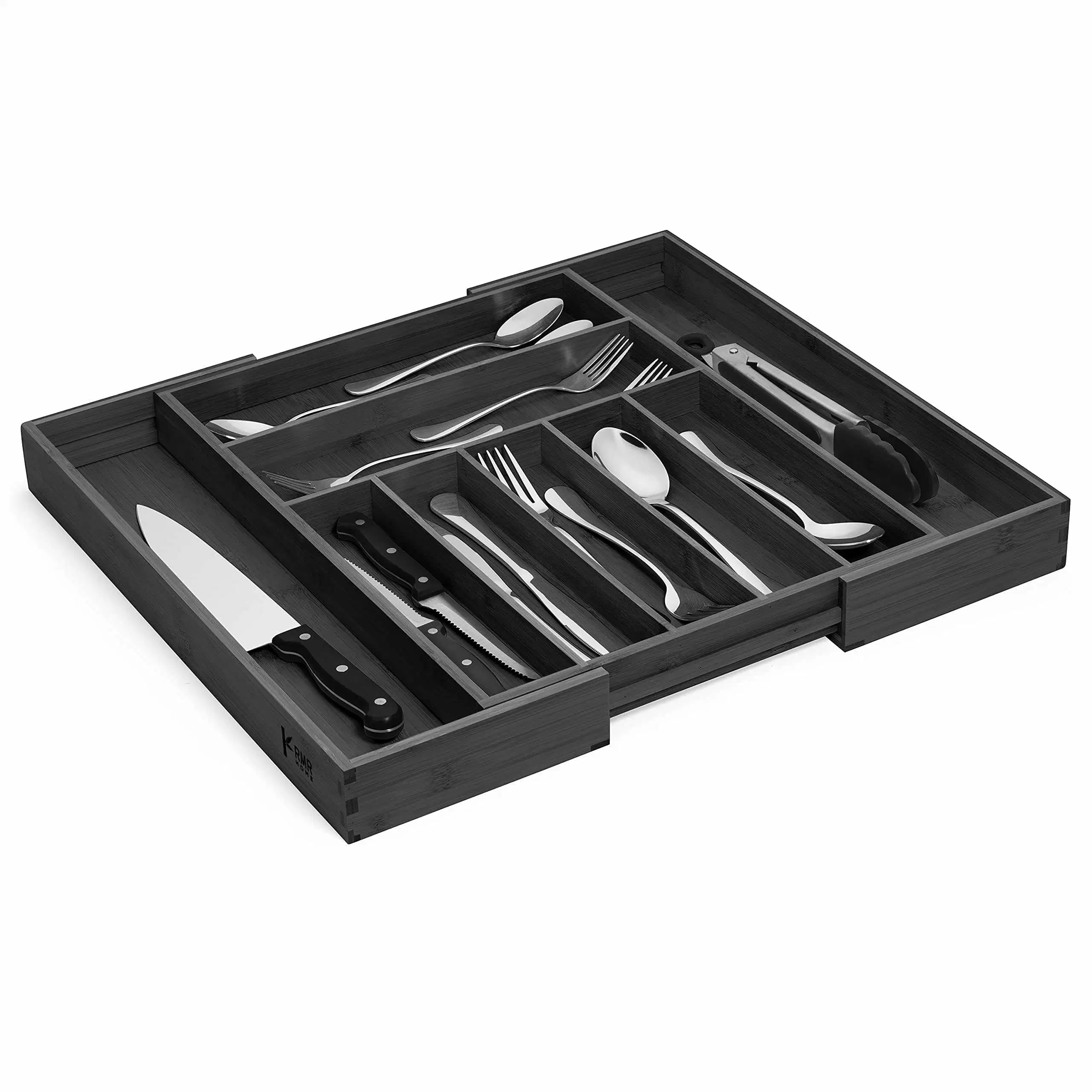 Manufacturer Bamboo Expandable Utensil Cutlery Tray and Drawer Cutlery Organizer for Kitchen Drawers Black