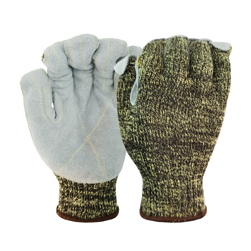 Hot gants de camouflage de vente de l'aramide Thread Palm et Fingertip cousu peau de vache