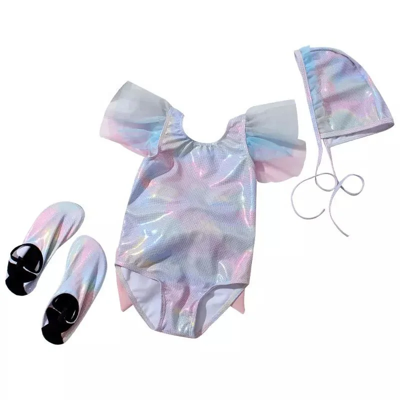Children's Polyester Swimsuit One Piece Swimwear Kids Girl Sleeveless Beachwear