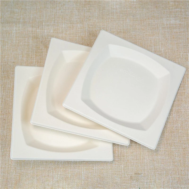 Biodegradable Dinner Plate Sugarcane Bagasse Pulp Plates Restaurant Disposable Square Tray