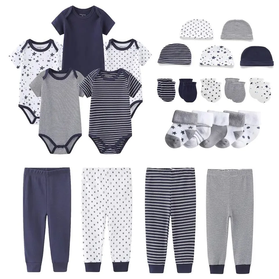 Newborn Baby Gift Set Baby Onesie Pant Hat Gloves Socks 5PCS Set Infant Apparel