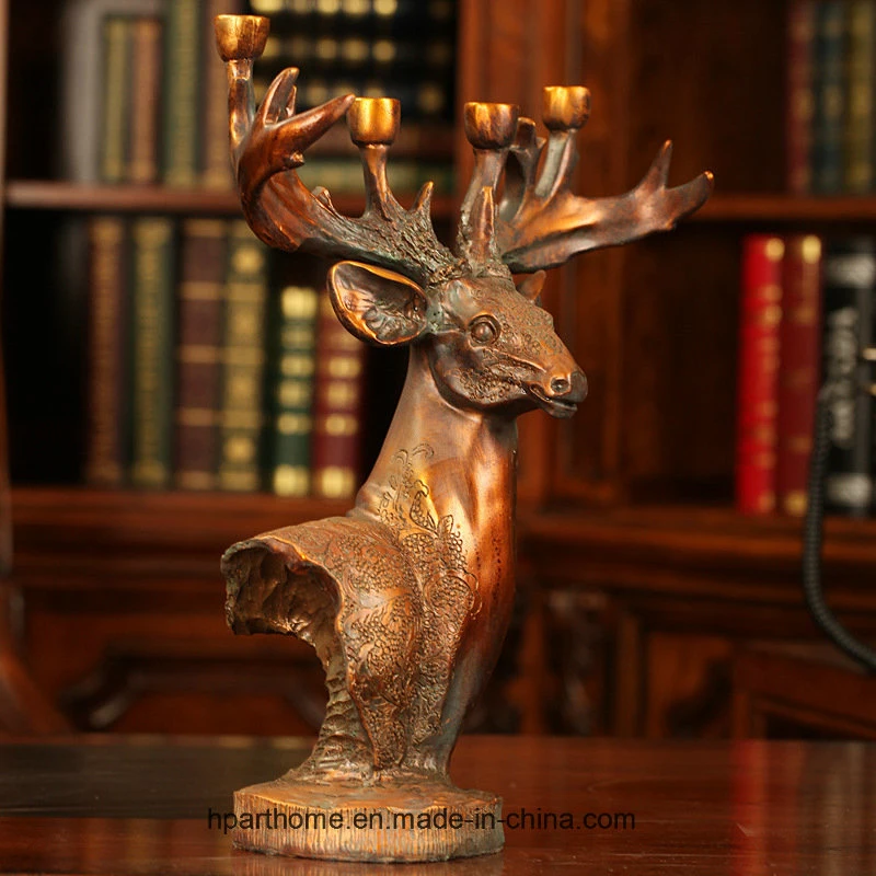 European Style Classical Elk Resin Statue Moose Antlered Candle Holder