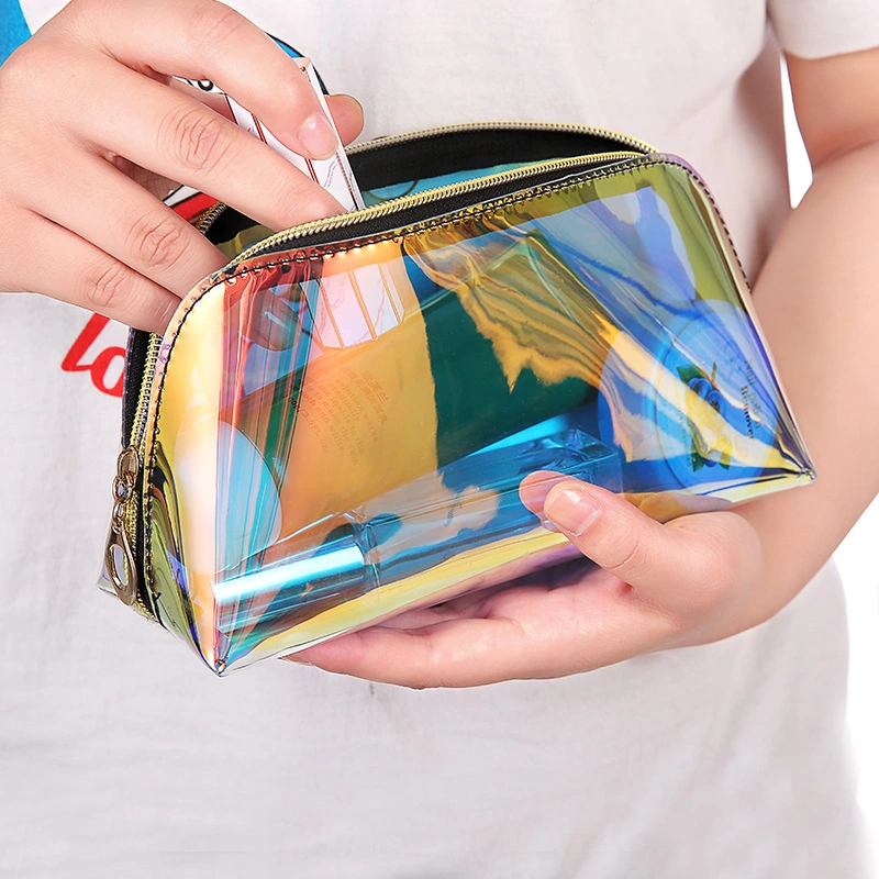 Holographic Clear Cosmetic Bag PVC Travel Laser Bag Iridescent Makeup Bag for Accessories Collection