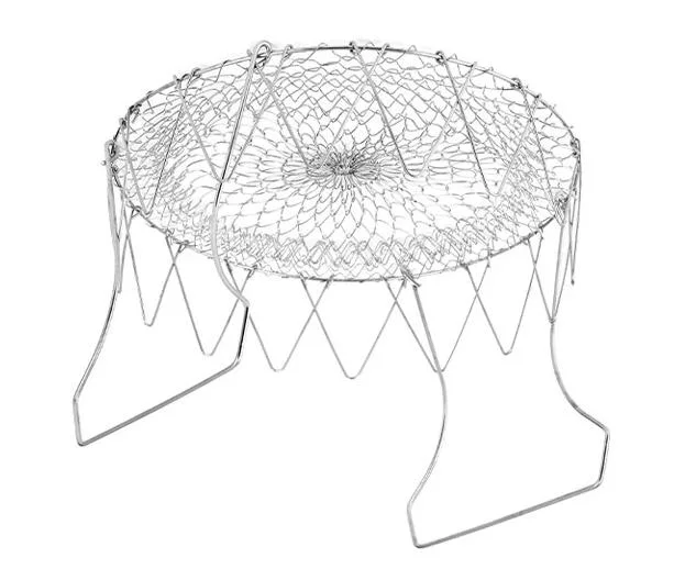 Mingwei 304 Stainless Steel Foldable Frying Basket Magic Mesh Basket Strainer Net Kitchen Cooking Tool