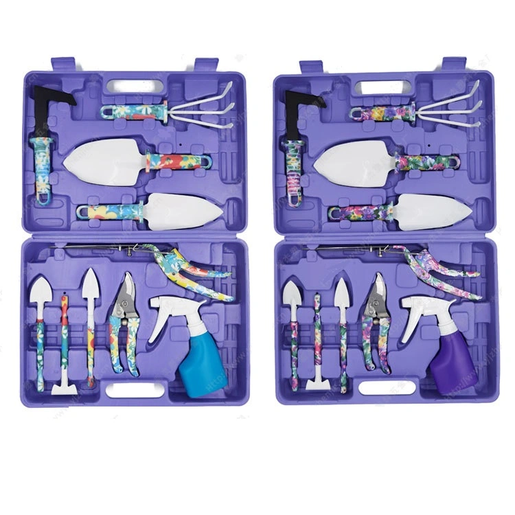 Purple 10PCS/Set Garden Tool Set Fruit Tree Pruning Shears Grafting Tool Rake Knife Spray Bottle Round and Sharp Shovel