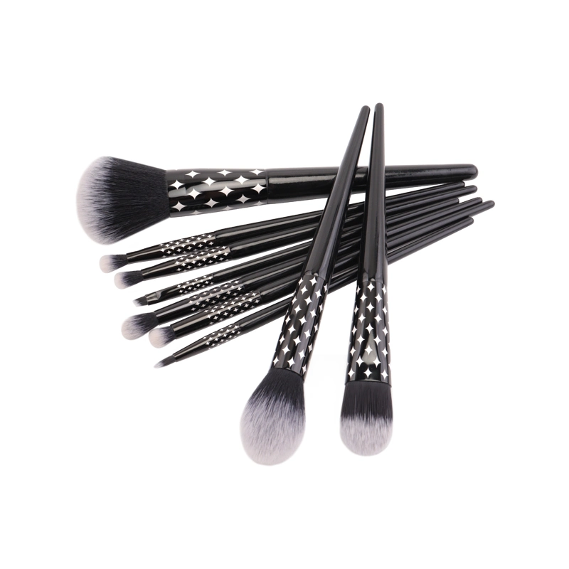 Mango de madera de color negro de los productos 9PC Juego de cepillos de maquillaje con láser férula