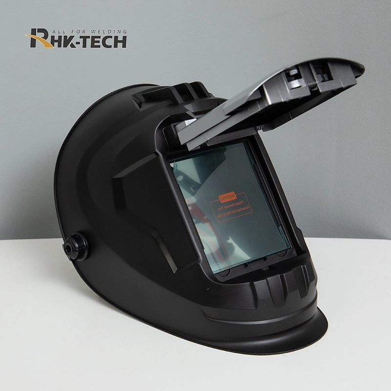 RHK Máscara de soldadura delantera plegable ajustable personalizada Protección UV/ir DIN16 Casco de soldadura negro de seguridad de cara completa de vista grande