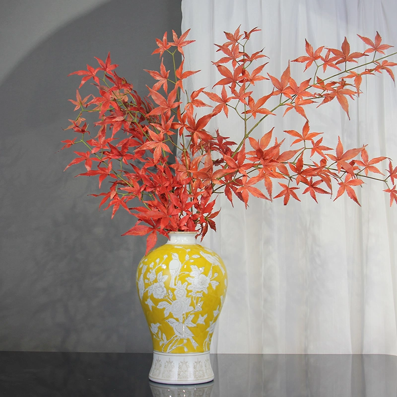 V145 Chinese Style Antique Wedding Table Ornament Ceramic Vases Single Yellow Flower Vase for House