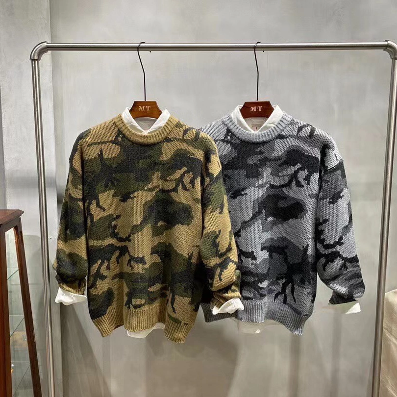 Los hombres Camiseta camuflaje calidez espesar moda Sudadera Crewneck retroceder