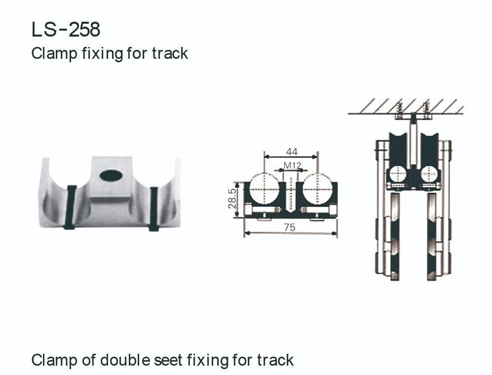 Glass Sliding Door Series Clamps of Double Seet Fixing for Track The Connection with Ceiling