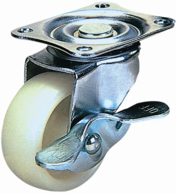 75mm Swivel Nylon Caster with Side Brake (White) Rotating Castor