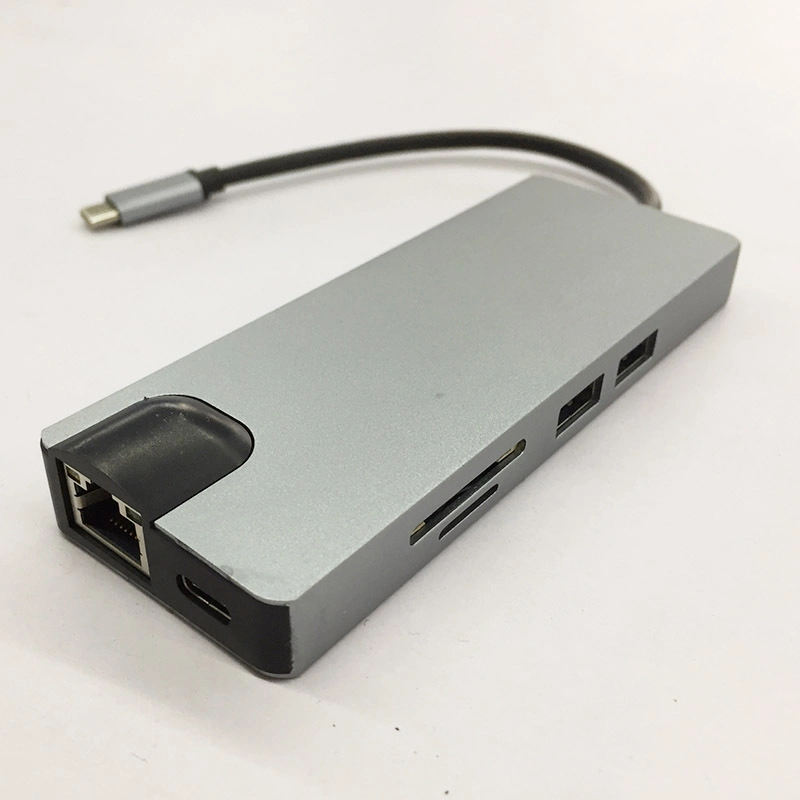 Hub USB de 8 em 1 USB 3.1 Tipo C para HDMI conversor VGA RJ45