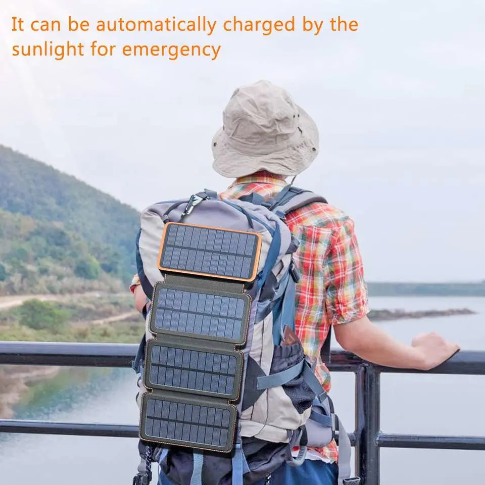 Hot Sale Waterproof Solar 10000mAh Power Bank Outdoor Camping Portable Foldable Solar Panels 5V 2A USB Output Device Sun Power