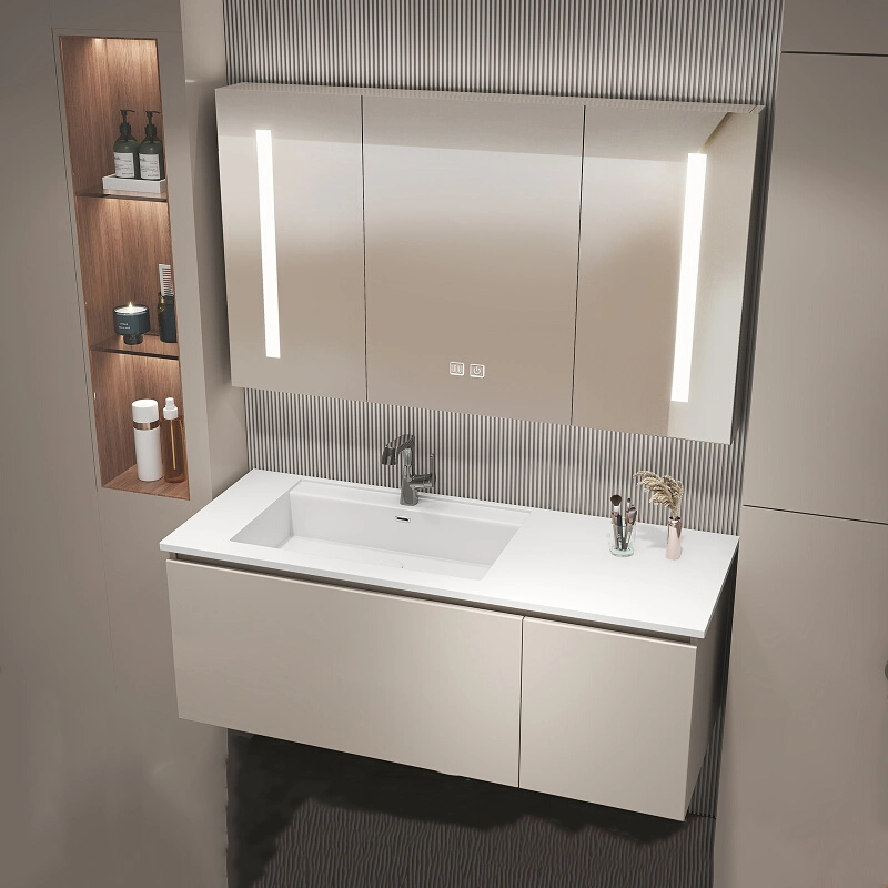 Modern Luxury Bathroom Mirror Cabinet with Light Supplier High End Nano Basins Euro Style Floating Bathroom Vanity with Sink