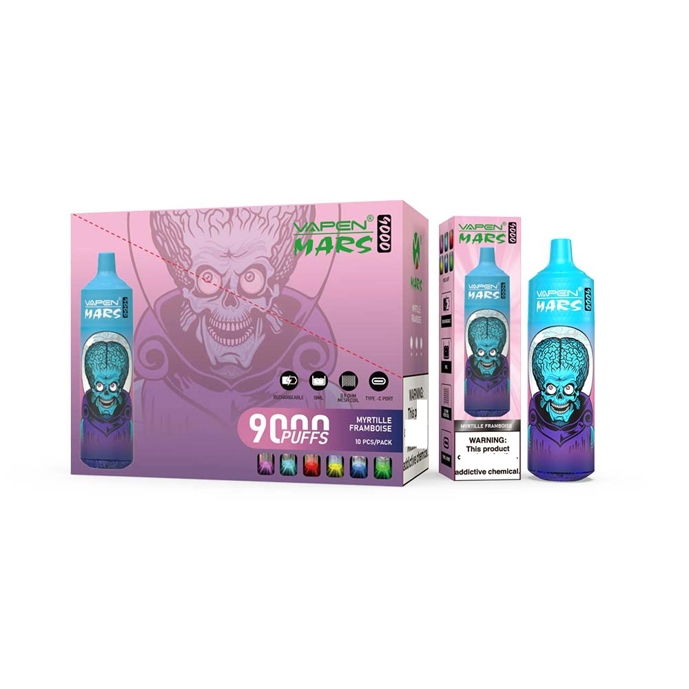 Mars 9000 Original bouffées Vapen Vape jetables 9K de bouffée de lumière RVB 18ml d'air Vapes 600mAh batterie rechargeable Mesh la bobine E-cigarettes