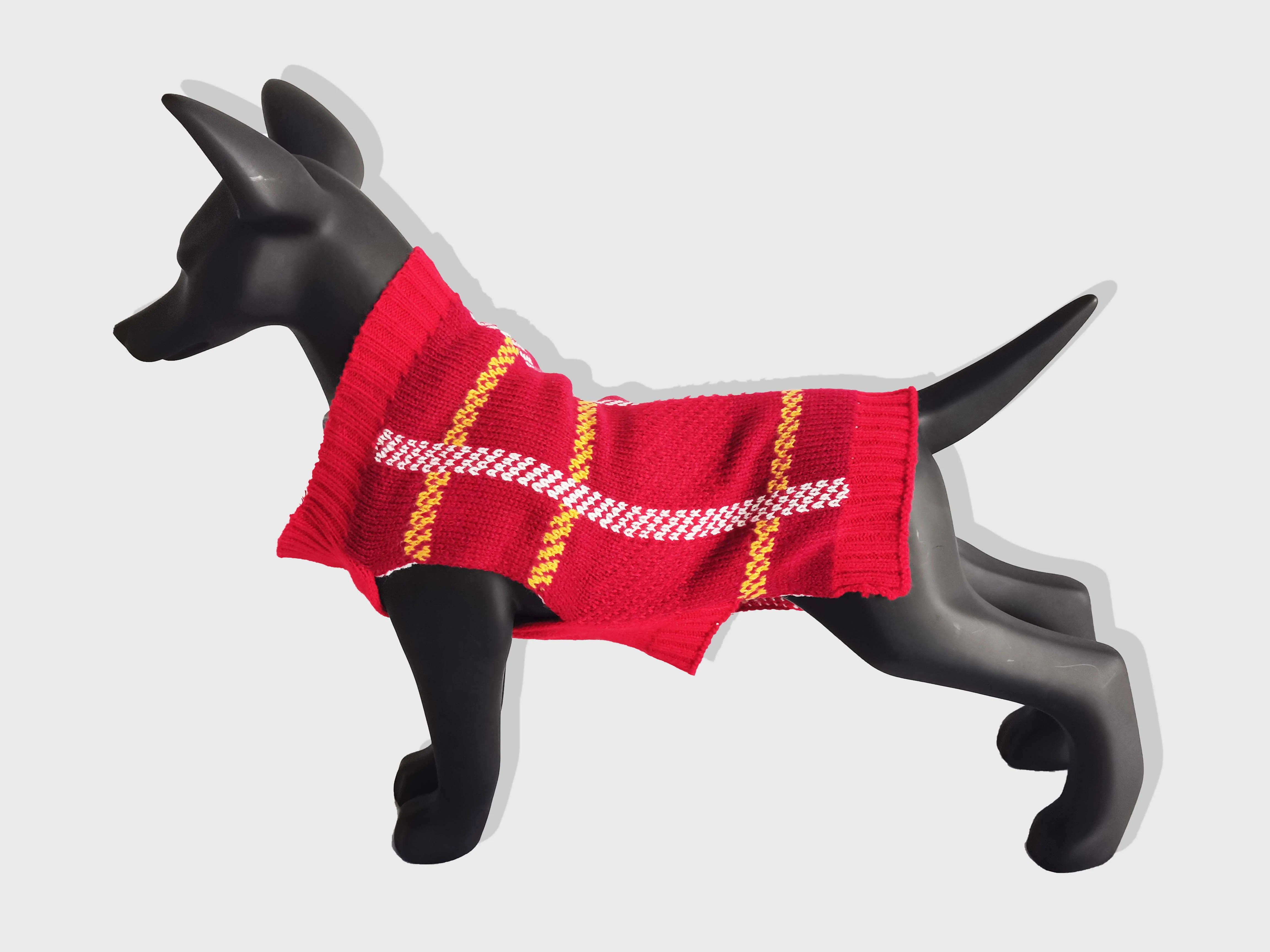 Karierte Strickpullover-Bekleidung Mit Hundetrack In Herbstrot