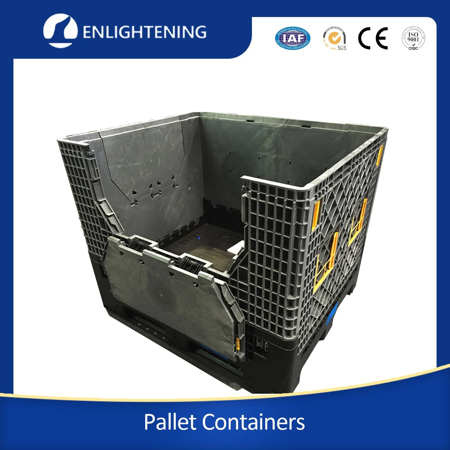 1210 Large Foldable Plastic Packaging Bulk Pallet 4 Ways Entry Rackable Storage Box Container