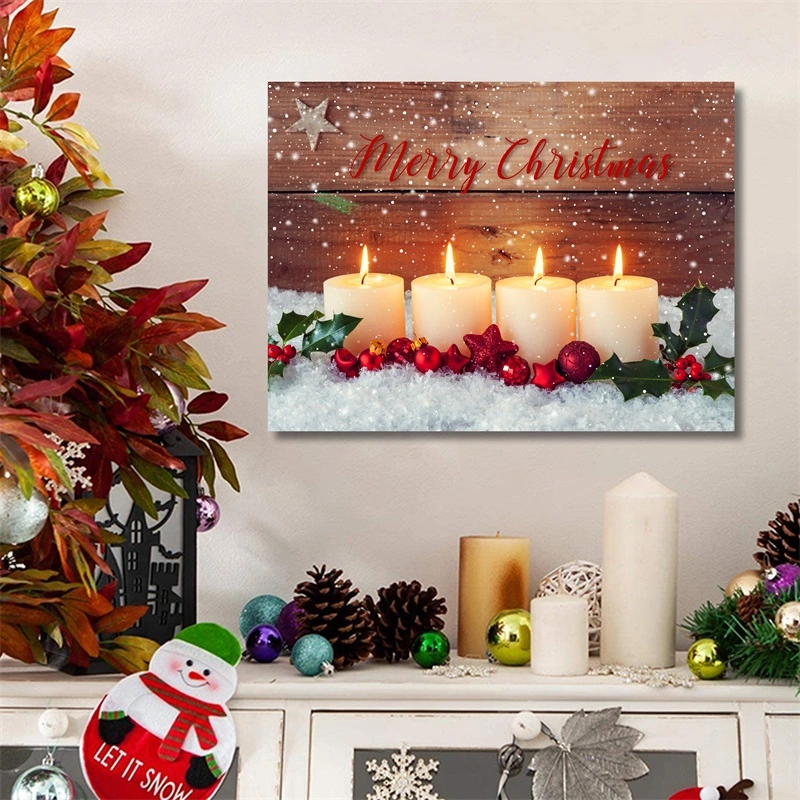 Home Lighted Christmas Canvas Wall Art Candles Picture Winter Snow Scene for Holiday Decor