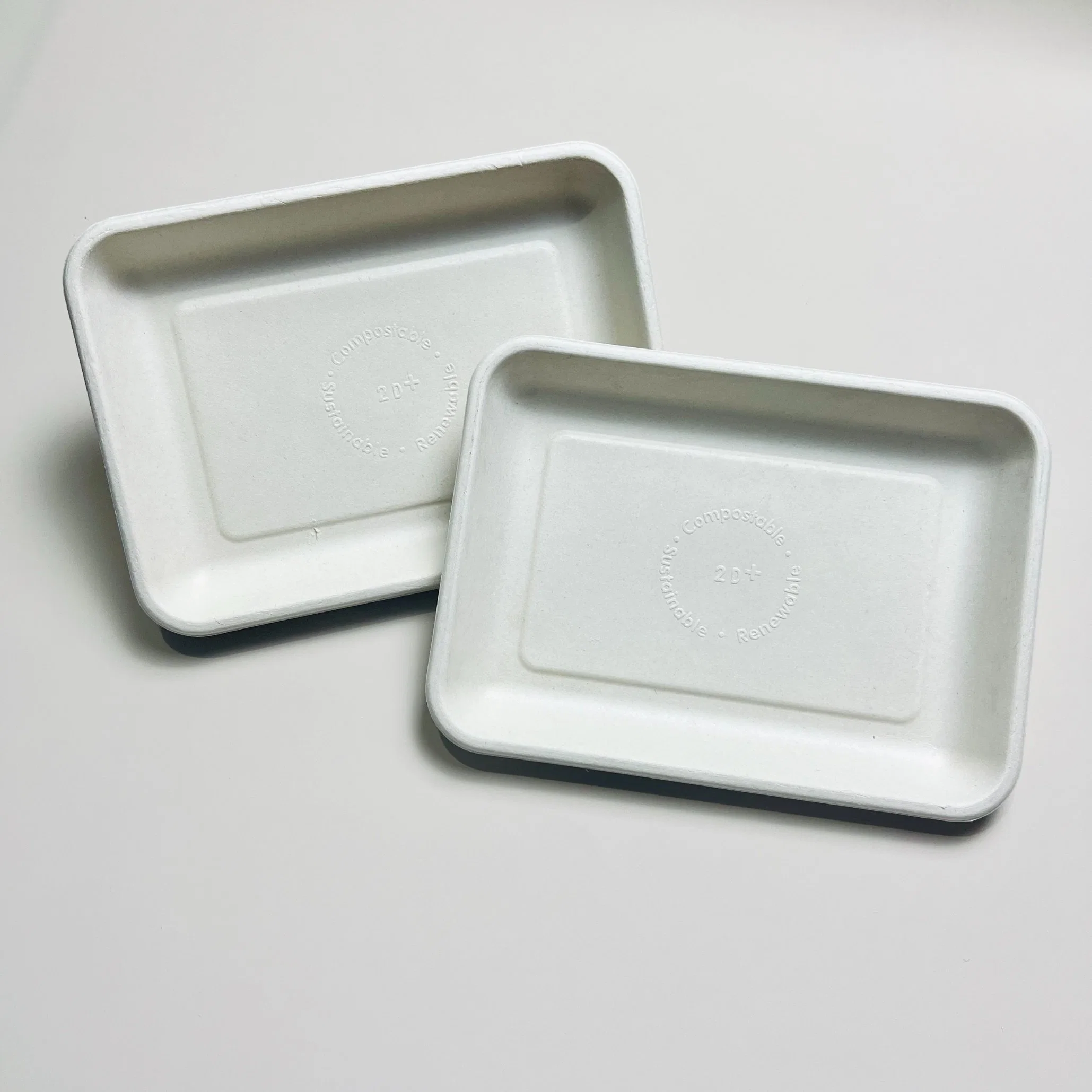 Disposable Rectangular Sugarcane Bagasse 200*140*15mm Supermarket Packaging Tray