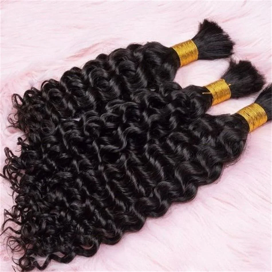 Wholesale/Supplier 10A Grade Unprocessed Virgin Human Hair Bulks for Braids Cuticle Aligned Deep Curly Braiding Hair Extensions 100 Grams