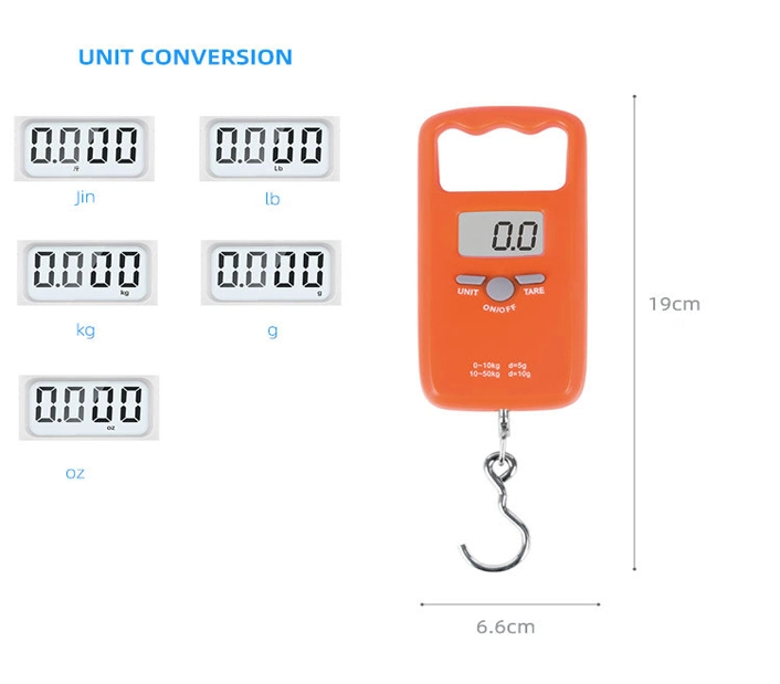 50kg 10g mecánica Digital electrónico Anzuelos colgando del equipaje de viaje Báscula