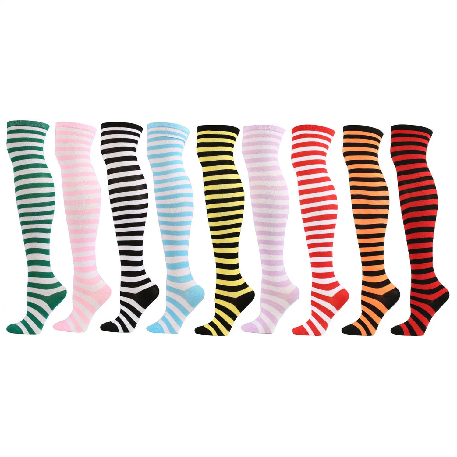 Popular Cosplay Anime Japanese Long Tube Women Socks Jacquard Striped Over-The-Knee Thigh Socks Factory Wholesale