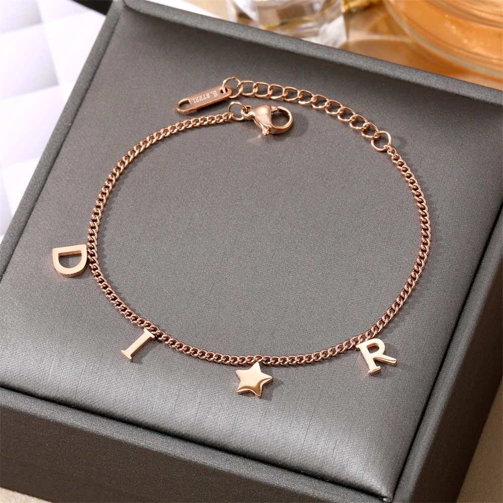 Korea New Fashion Letter Star Pendant Bracelet Woman Simple Vintage Stainless Steel Bracelet Luxury Jewelry Accessories