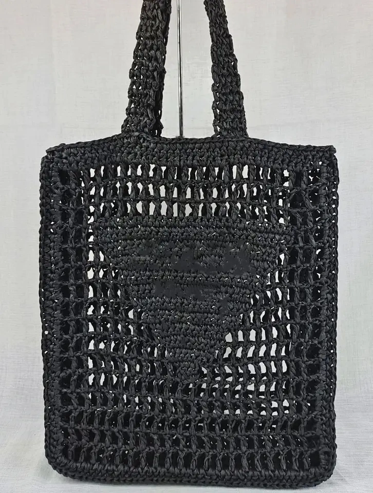 Handmade Summer Straw Beach Bali Tote Bag Bamboo Woven Rattan Bag with Pearl Hand