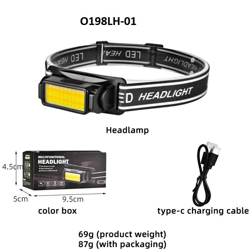 Phare à LED super brillant 5 modes projecteur étanche Agriculture Camping Lampe de tête de travail USB de type C, blanc chaud, jaune et rouge