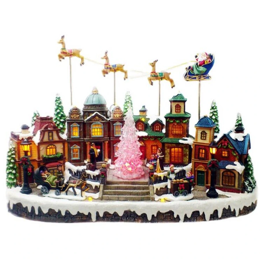 Casa LED de Navidad de Polyresin con Santa Kids Xmas Village