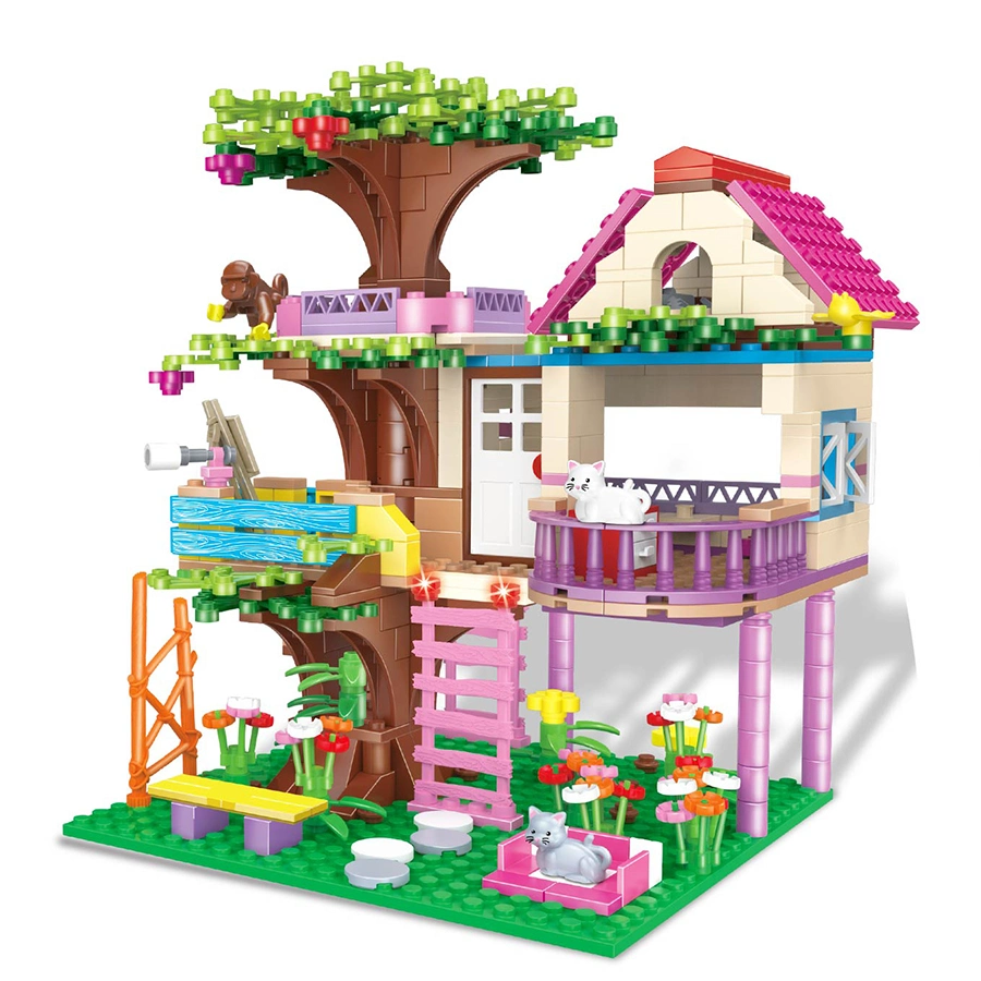 Woma Toys Wholesale/Supplier 2022 Kids Educational Girl Friendship Forest Tree House Model Scene Little Brick Small Building Block Figures Set