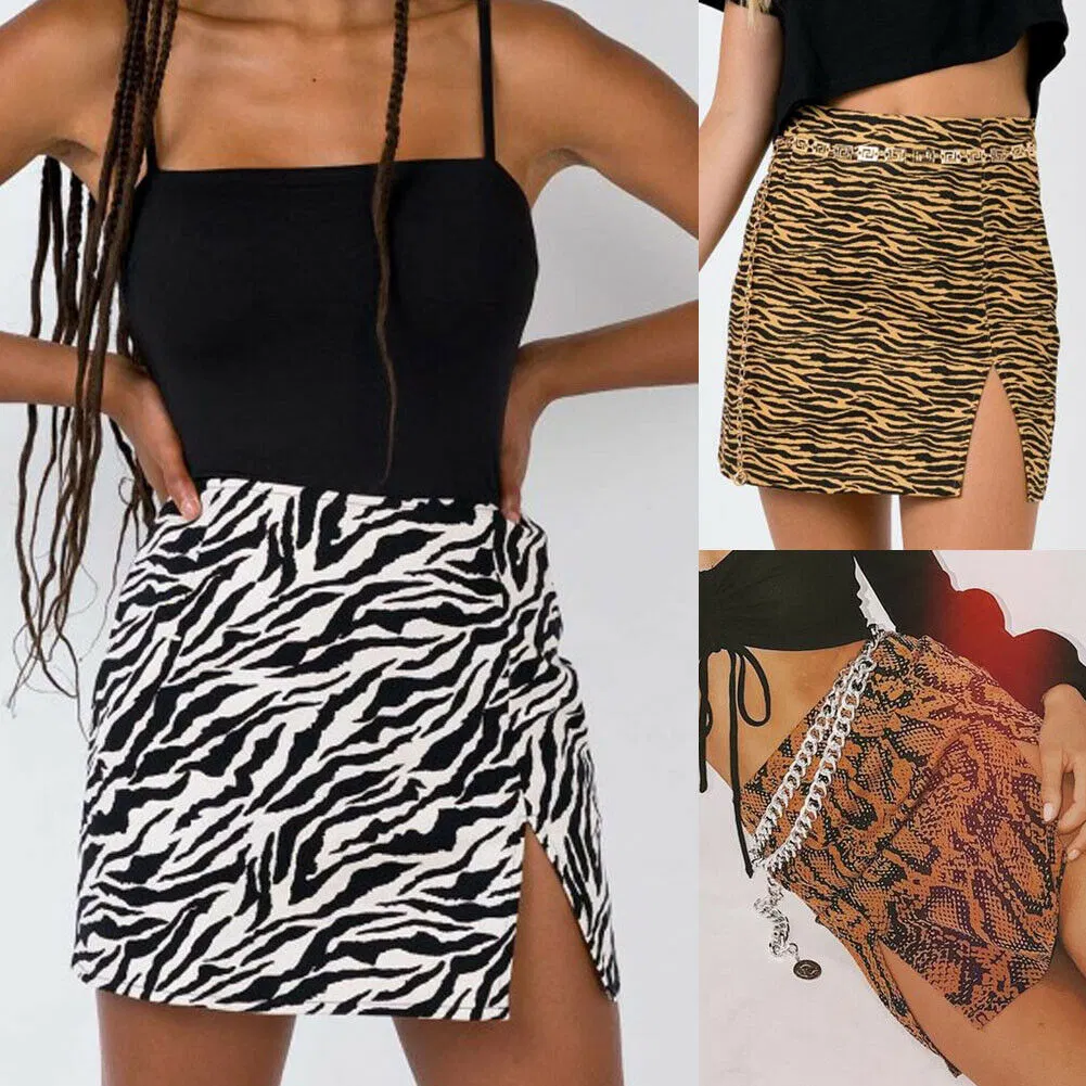 Women Mini Skirt High Waist Leopard Zebra Print Party Clubwear Casual Short