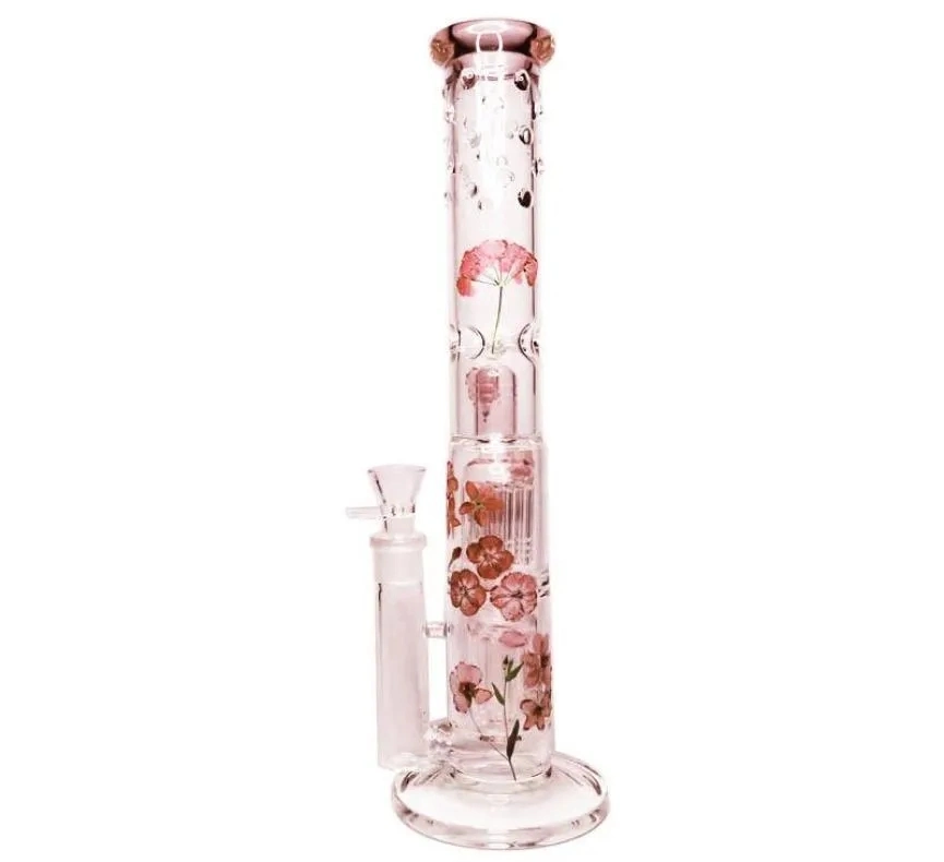 Nuevo diseño único Hookah Big Pink 3D Flores 16 Inche Vidrio ahumado tuberías de agua hielo árbol de la cerveza percolador