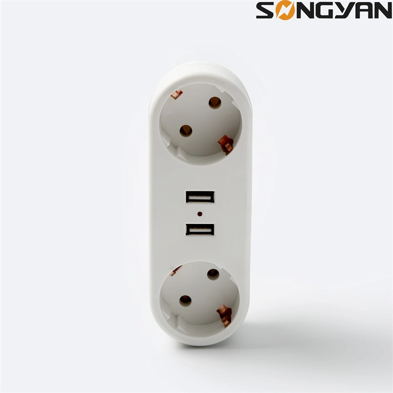 Hot Sale Germany Plug Wall Socket with 2 USB Ports Travel Adapter Plug