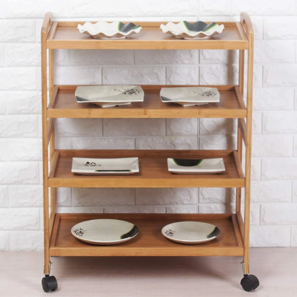 Rolling Bamboo Kitchen Trolley Utility Cart