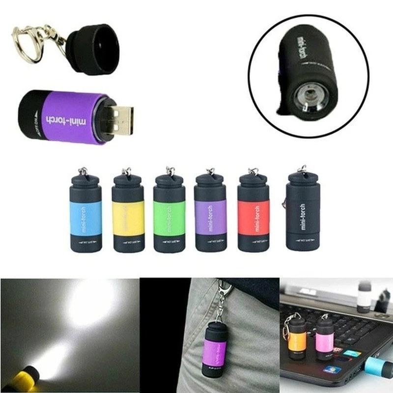 شعار مخصص سلسلة مفاتيح صغيرة للجيب مصباح LED USB قابل لإعادة الشحن مصباح المصباح كشّاف مقاوم للماء سلسلة المفاتيح الخفيفة للجيب مصباح الكشاف الكهربائي