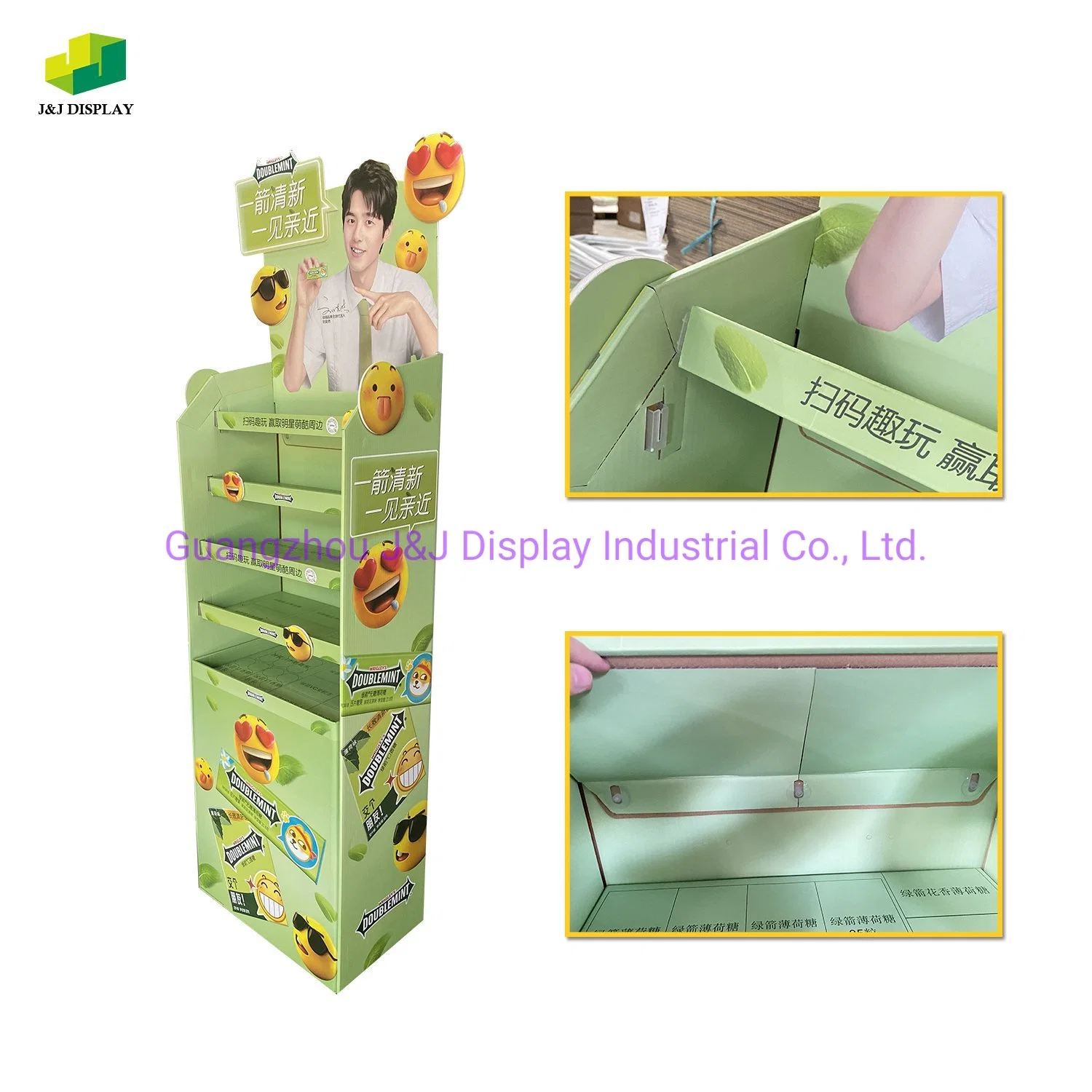 Customized Cardboard Corrugated Paper Promotion Retail Store Advertising Exhibition Pop Foldable Floor Display Stand for Double Mint