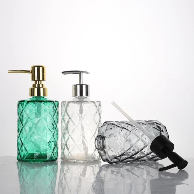 Hand Soap Bottle Diamond Shaped Glass Bottle Pressed Lotion Sealed Bottle Bath Gel Dispensing Bottle Wholesale/Supplier