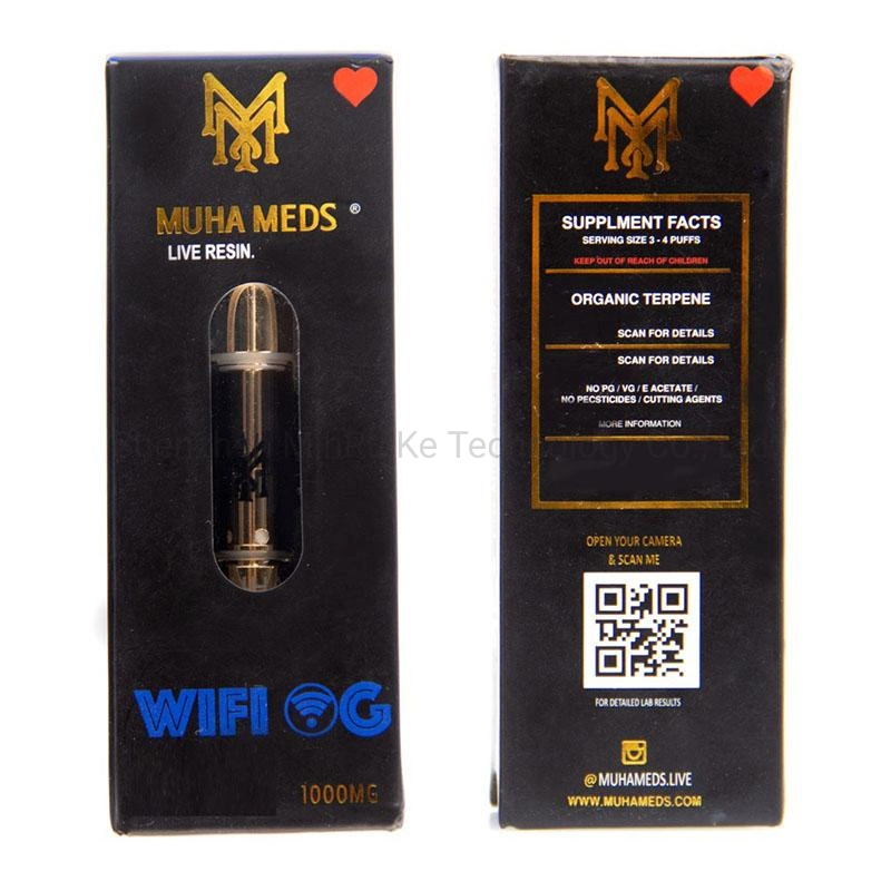Muha Meds Live Resin Cartridges Atomizers 0.8ml Ceramic Coil Cartridge Round Tip Gold Vape Carts with Holographic Retail Box 510 Thread Battery Pen