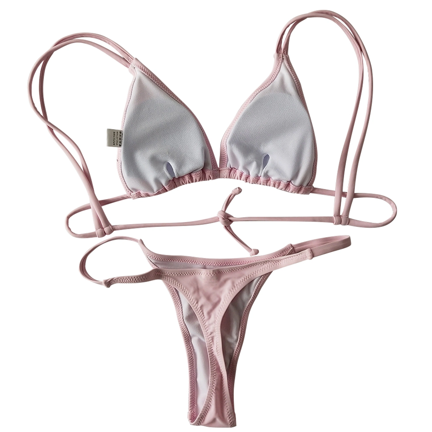 Las nuevas Damas de la cintura bajo el doble de la eslinga profunda V bikini tanga transparente Color sólido traje de baño