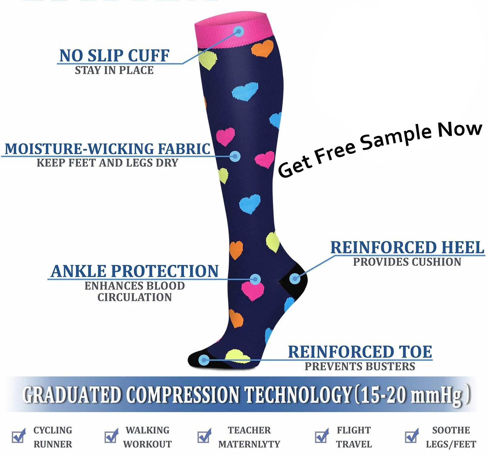 Amazon Cycling Nurse Baseball Women Sport Custom Logo Compression Socks Stocking