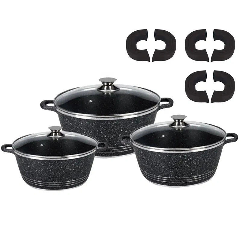 Factory Cheap 16 PCS Granite Casserope Die-Cast Aluminum Cookware Set with Non-Stick Marble Coating