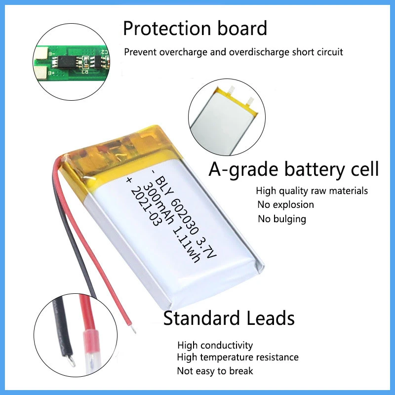 Polymer Lithium Battery 300mAh Street Lamp Bluetooth Speaker Beauty Instrument Battery Cell