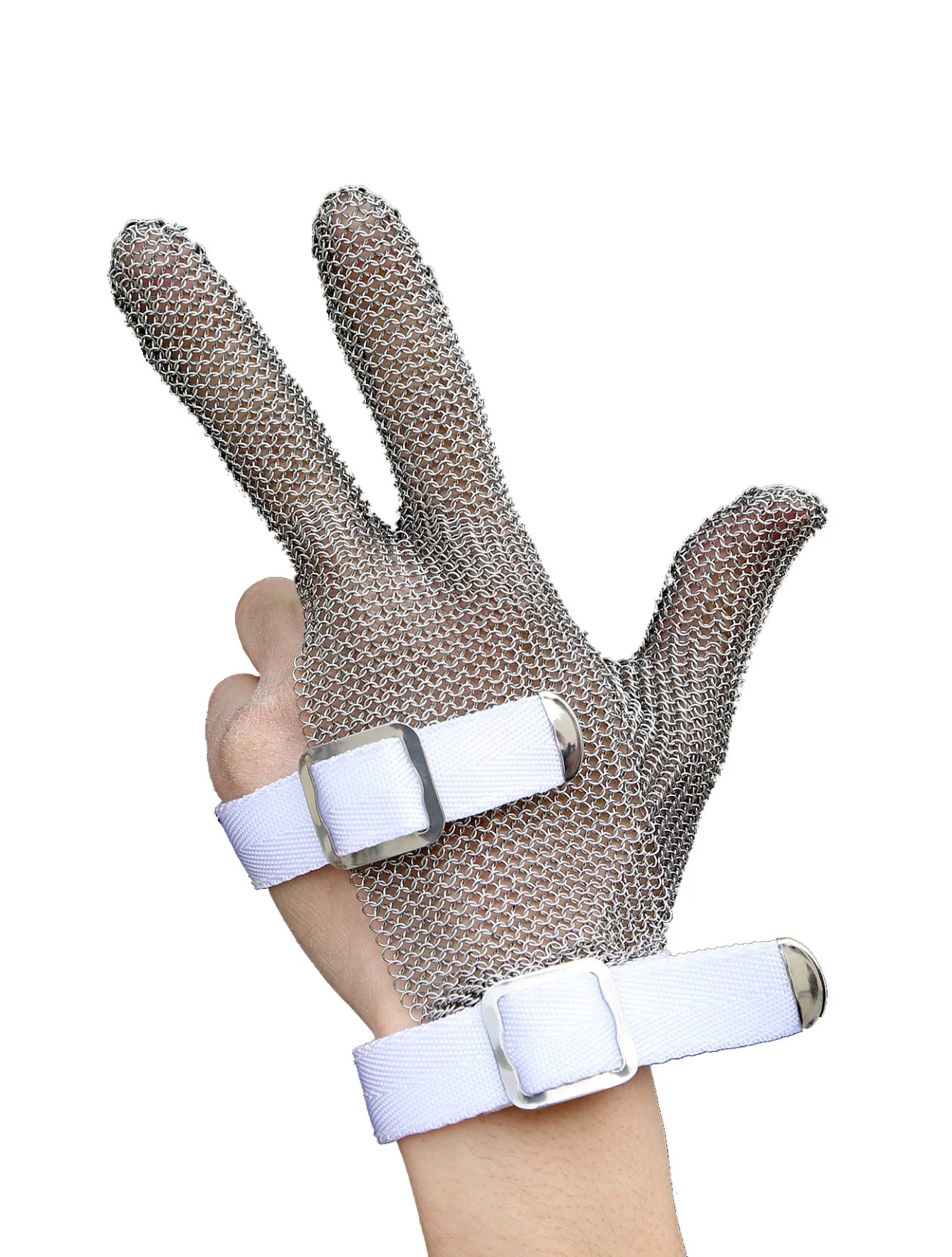 3 Finger Type Stainless Steel Chain Mail Protective Cut Glove with Logo Printing-2381