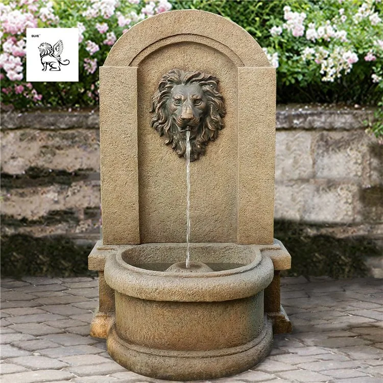 Lion Head Marble Limestone Wall Water Fountain Home Garden Decoration Mfwg-27