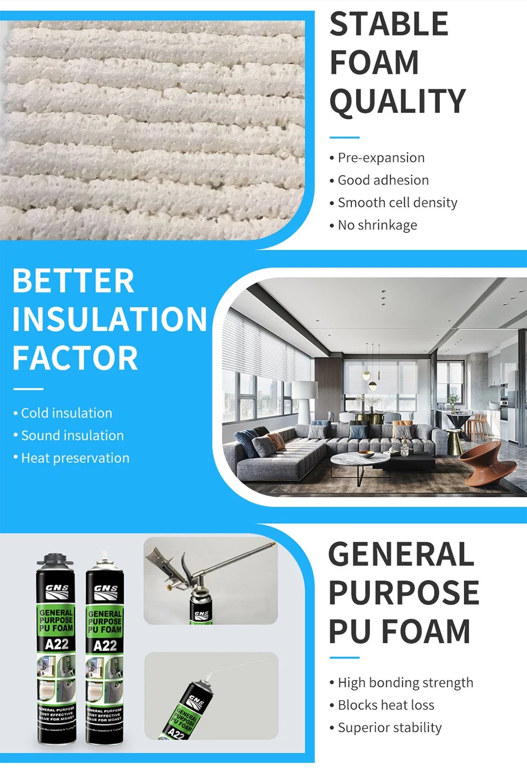 High Cost Performance Excellent Quality Low Expansion PU Foam