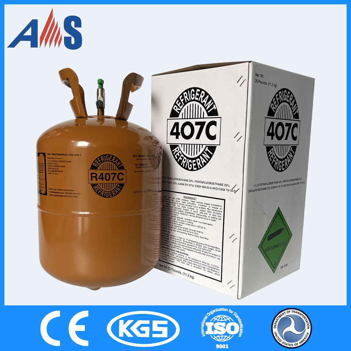 Bouteille de gaz jetable en acier inoxydable 13,6 kg/30 lb avec Gaz réfrigérant R407 pureté de 99.93 % au prix direct usine