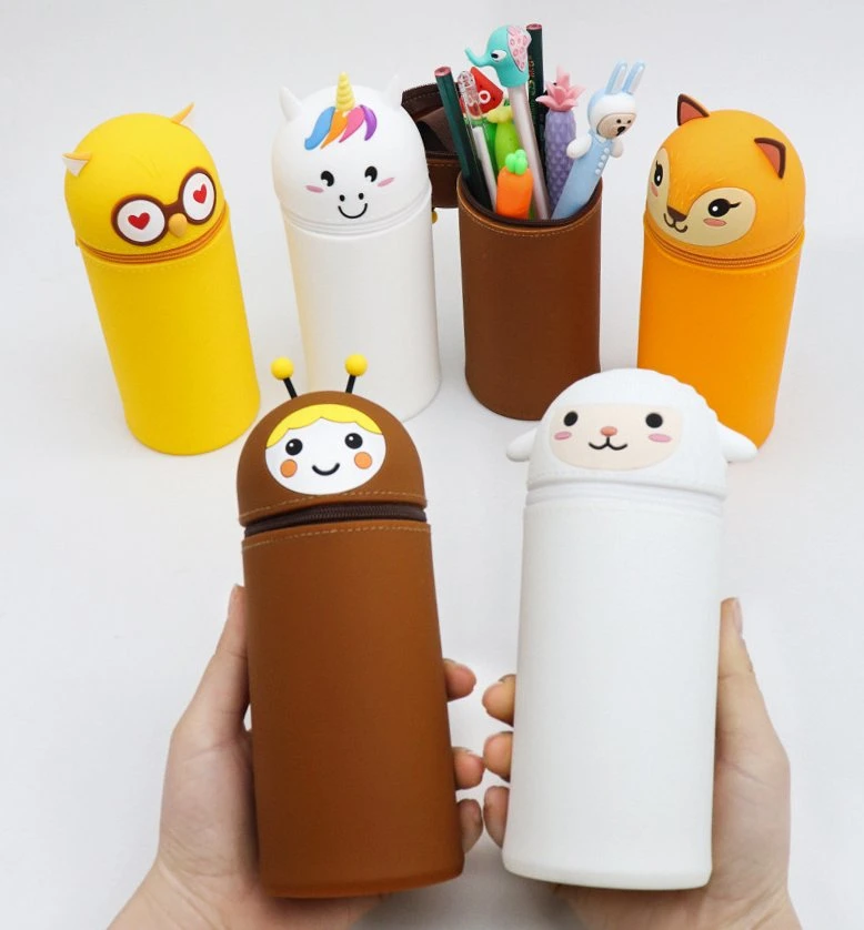 Animal Retractable Silicone Pen Holder Stationery Pencil Case for Student