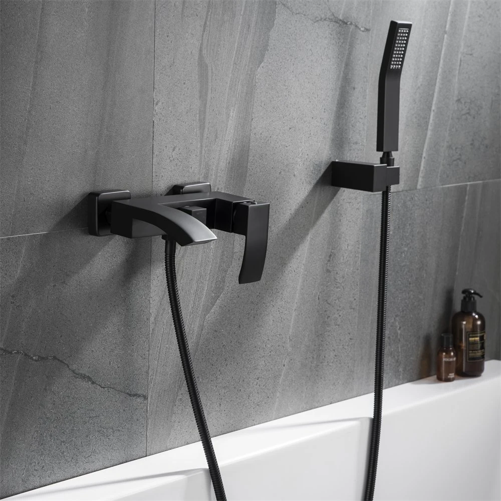 Modern Bathroom Wall Mounted Hot Cold Water Matt Black Finished Brass Bath Shower Mixer Tap