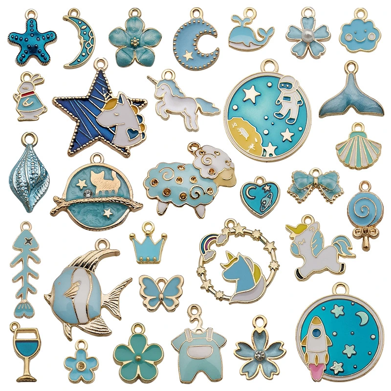 31PCS Mixed Animals Plants Flowers Enamel Charms for Jewelry Making